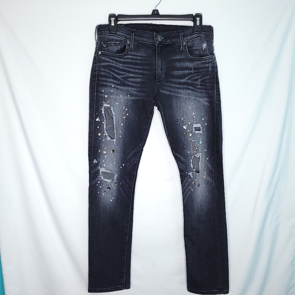 TRUE RELIGION LIV Low Rise Relaxed Skinny Distressed Jeans With Rhinestones Sz27 - Picture 1 of 16